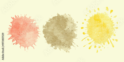 Vector illustration of a colorful autumn leaves border featuring a nature design with orange paint splashes and sunflower yellow floral ink blots on a grunge pattern background