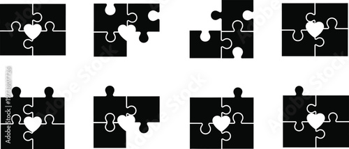 Love connection icons set puzzle piece designs for relationships unity and partnership vector graphics