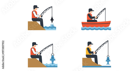 Diverse group of people enjoying recreational fishing in various settings