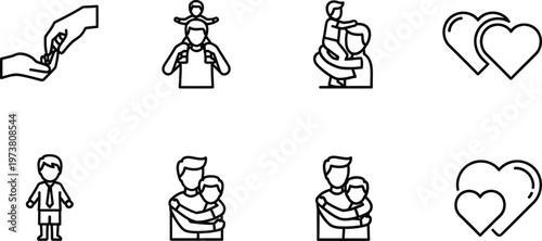 Family love connection hand drawn icons set for parenthood relationships and emotional support