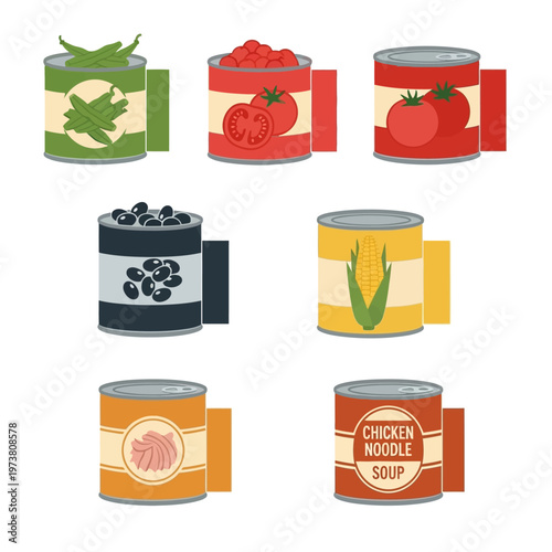Pixel Art Canned Food Collection: Vegetables, Beans, Corn, Meat, Soup
