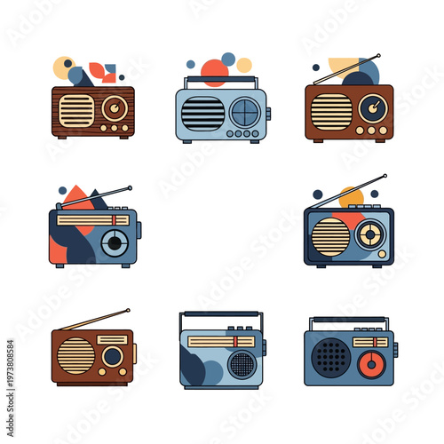 Retro Radio Illustrations: Vintage Portable Audio Devices Collection