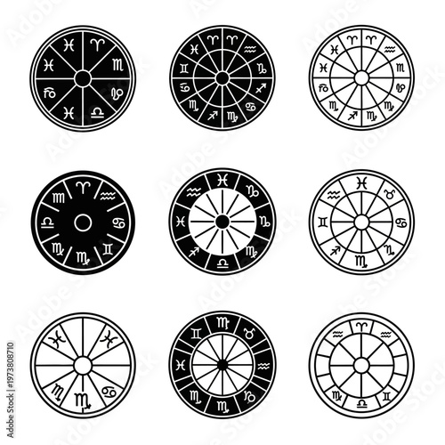 Zodiac Wheel Astrology Symbols Collection