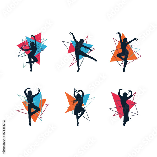 Ballet Dancer Silhouettes with Geometric Shapes