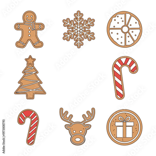 Christmas Cookies: Gingerbread Man, Snowflake, Candy Cane, Tree, Reindeer, Gift Box