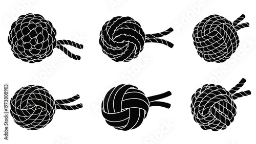 Decorative Monkey Fist Knots Collection - Black and White Vector Graphics