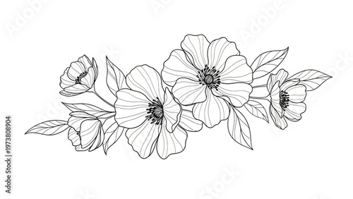 Elegant Floral Line Art Bouquet, Minimalist Flower Design, Botanical Illustration