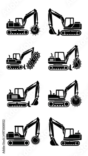 Excavator Icons Set: Construction Equipment Silhouettes