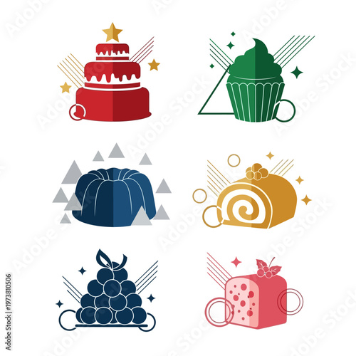 Sweet Treats Collection: Cake, Cupcake, Jelly, Swiss Roll, Grapes, Pastry Icons