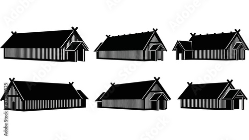 Viking Longhouse Silhouette Collection: Historic Scandinavian Architecture
