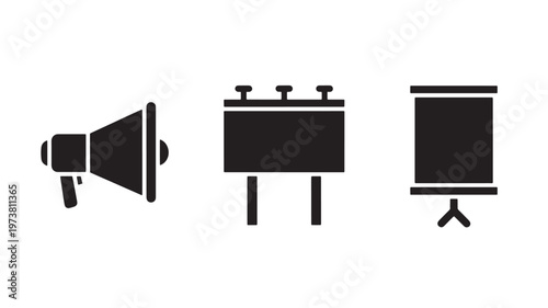 Vector Illustration Of Megaphone, Bulletin Board And Billboard For Advertising And Communication Concept Isolated On Transparent Background