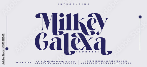 Milkey Galexa  premium luxury elegant alphabet letters and numbers. Elegant wedding typography classic serif font decorative vintage retro. Creative vector illustration
