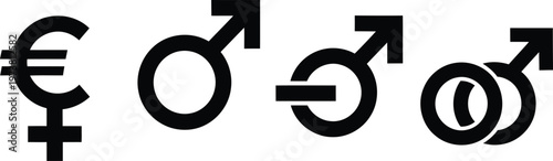 Set of black icons representing gender identity and financial symbols on a clean white background Vector