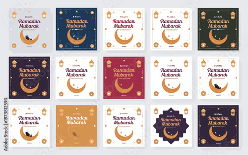 Ramadan greetings with diverse graphic designs and color schemes for digital media Vector