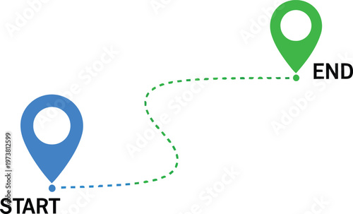 A visual route map showing a journey from a start point to an end destination Vector