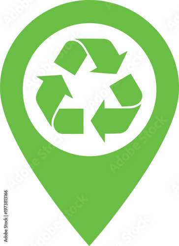 Green recycling symbol inside a location pin icon for eco-friendly spots Vector