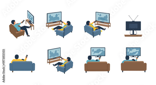 Collection of people relaxing and watching television from different perspectives