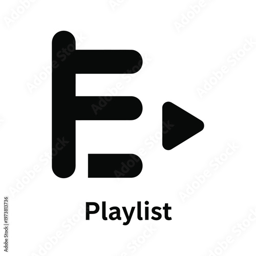 Icon representing a playlist with a play button next to the letter f