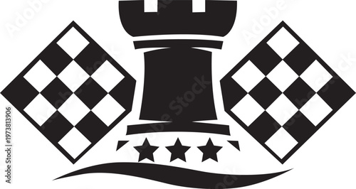 Chess Piece With Checkered Flags And Stars Vector, illustration