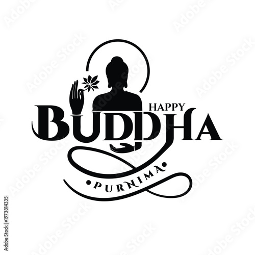 Happy buddha purnima typography with lord buddha shadow