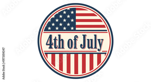 4th of July patriotic badge with American flag stripes and stars for Independence Day celebration