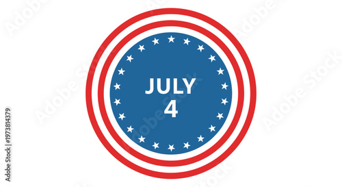 July 4th Independence Day badge with stars and stripes for patriotic celebration and American holiday