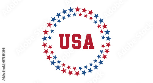 USA circular emblem with red white and blue stars for patriotic American themes and national pride