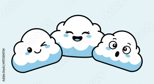 Cute cartoon clouds with smiling faces.