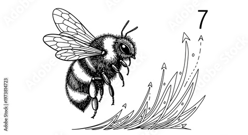 A bee flying near plant leaves.