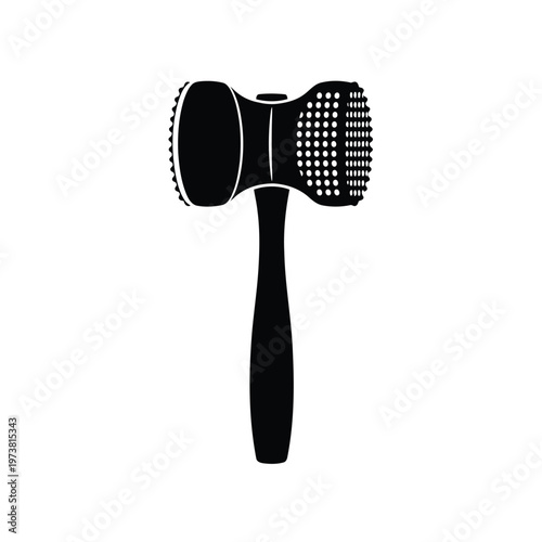A black illustration of a dual-sided brush with bristles and a handle on a white background