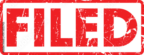 Red rubber stamp graphic with the word FILED imprinted in a rough, distressed font, symbolizing official document processing and record keeping