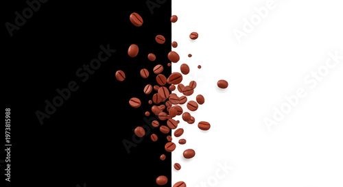 Coffee beans spilling on white background.
