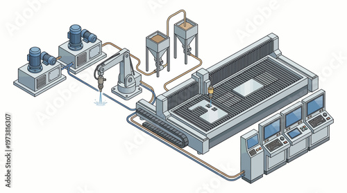 Industrial factory machinery and equipment layout.