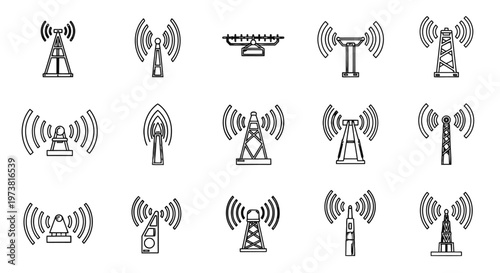 Collection of various cell tower icons.