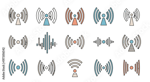 Collection of various wireless network and signal icons.