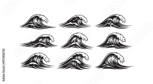 An abstract art composition featuring a repetitive pattern of stylized bird silhouettes in motion across a white background