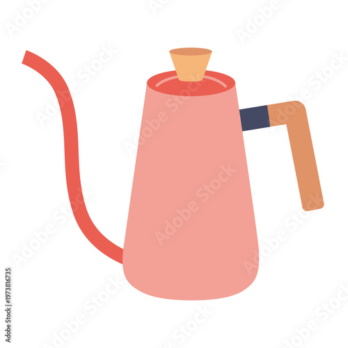 Gooseneck kettle for pour over coffee brewing. Barista equipment. Trendy modern vector illustration isolated on white, hand drawn, flat design