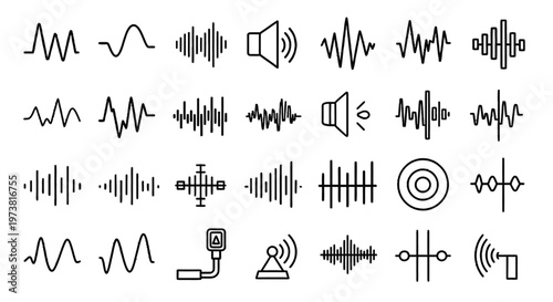 Collection of sound wave and audio icons.