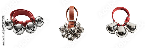 Photos Set of Traditional Sleigh Bells and Jingle Bells with Leather Straps
