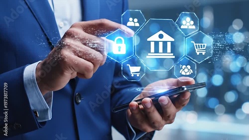 Business professional holding house icon with digital real estate investment hologram