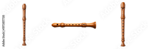 Foto Set of Traditional Wooden Recorder Flute Musical Instruments Isolated on White B