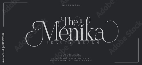 The Menika Elegant alphabet letters font and number. Classic Copper Lettering Minimal Fashion Designs. Typography fonts regular uppercase and lowercase. vector illustration
