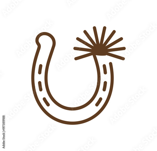 Brown horseshoe with explosion on symbolizing good luck