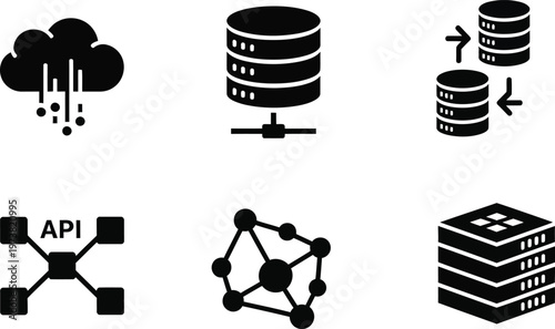 Modern digital infrastructure icons cloud computing, data management, and network technology solutions
