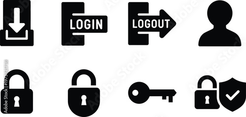 Digital Interface Icons for User Account Management, Security, and Access Control