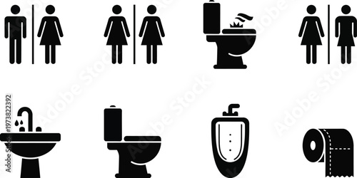 Comprehensive Set of Public Restroom and Hygiene Facility Icons