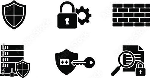 Comprehensive Digital Security and Data Protection Icon Set for Cybersecurity Solutions