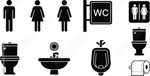 Universal Symbols for Public Toilets and Essential Sanitary Amenities Vector Collection