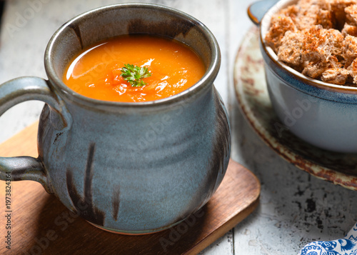 Cup of homemade carrot soup