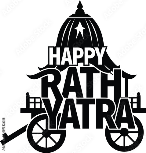 Happy Rath Yatra festival celebration graphic design with traditional Indian chariot and text